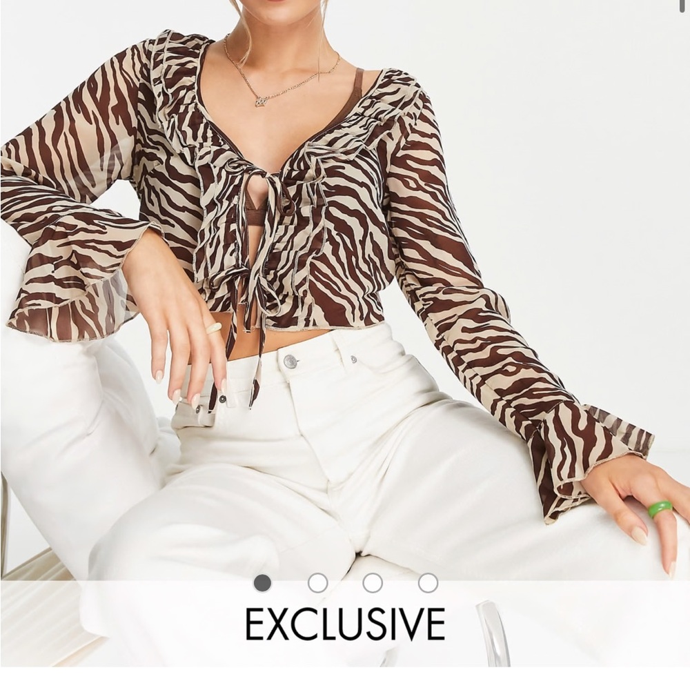 stradivarius Zebra Print Tie-Front Blouse